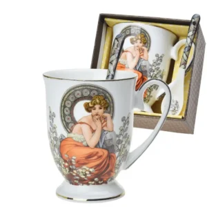 porcelánový hrnek se lžičkou Mucha