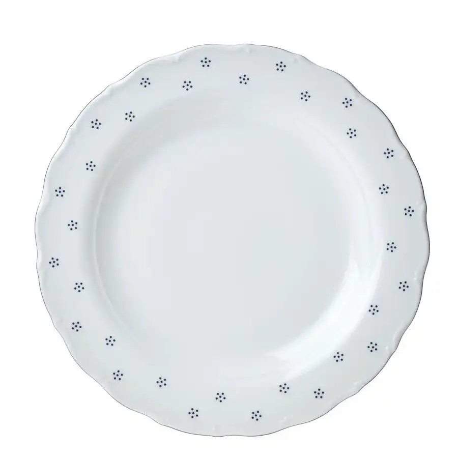Porcelánový podnos kulatý Valbella modrá 31 cm – jemný dekor modrých teček