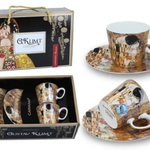 Porcelánová sada šálků na kávu Klimt v dárkovém kufříku s dekorem Polibek