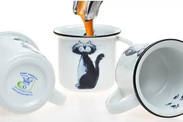 Porcelánový hrnek na espresso 100 ml s dekorem černobílé kočičky - Obrázek 3
