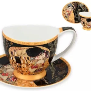 Porcelánový šálek s podšálkem Klimt Polibek 350 ml