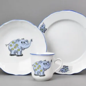 Porcelán Dubí Dětská souprava 3-dílná sloník modrý
