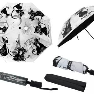 Skládací deštník Kočky s černým potiskem koček na bílém podkladu