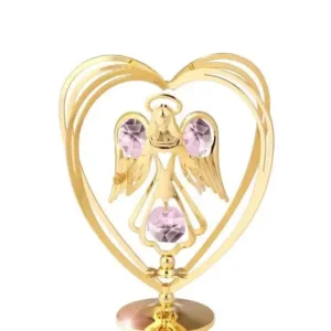 soška Anděl zlatá dekorace s růžovými kameny