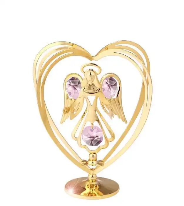 soška Anděl zlatá dekorace s růžovými kameny