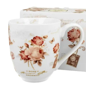 Porcelánový dárkový hrnek s růžovým secesním dekorem