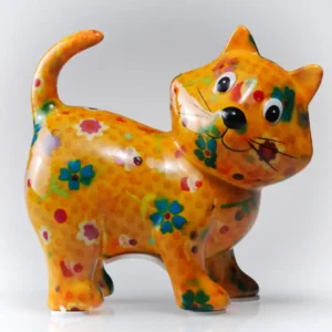 pokladnička ve tvaru kočky, žlutá keramická kasička