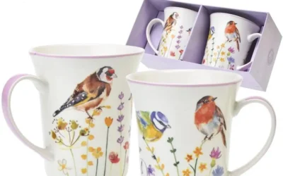 Jarní porcelánové hrnky s motivem ptáků