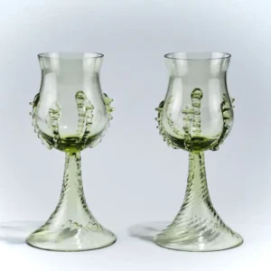 sklenice z lesního skla na víno zelené sada 2 ks