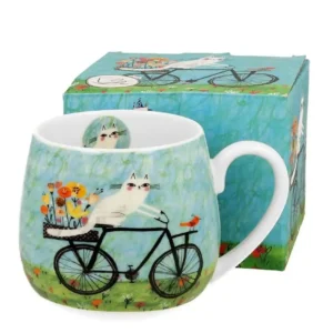 baňatý porcelánový hrnek s kočkou