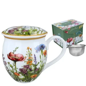 hrnek na čaj se sítkem a pokličkou Květinová symfonie 450 ml