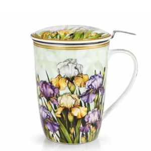 porcelánový hrnek na čaj se sítkem Kosatce