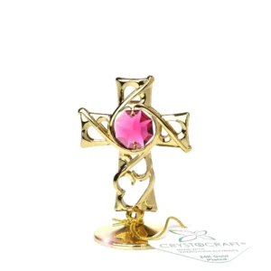 zlacený křížek s fialovým křišťálem dekorace