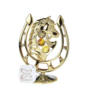 zlatá podkova s barevnými křišťály dekorace pro štěstí