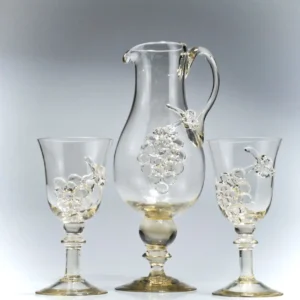 Souprava sklenic a džbánu na víno – šedý křišťál, ruční výroba