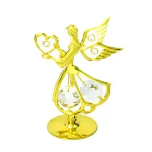 zlatý anděl se srdíčkem, dekorační soška s bílými křišťály