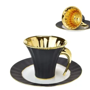 Luxusní šálek Egypt černý se zlatem s matným povrchem a zlatým vnitřkem