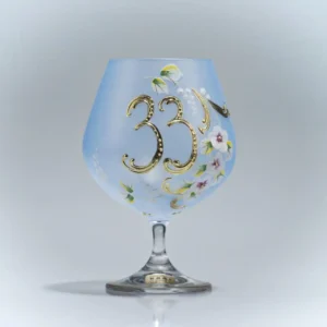 Sklenice k 33. narozeninám v modré barvě se zlatým číslem