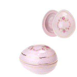 Růžový porcelán dóza ve tvaru mušle s květinovou girlandou