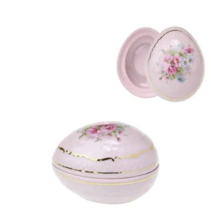 Růžový porcelán dóza ve tvaru mušle s květinovou malbou rozkvetlé kytice