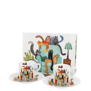 Duo Gifts Šálek s podšálkem na espresso 90 ml Kočky na křesle sada 2 ks