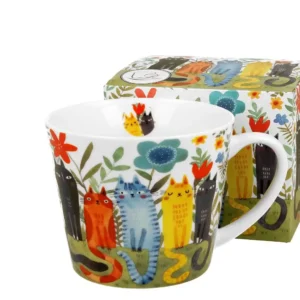 Porcelánový hrnek kočky na zahradě s dárkovou krabičkou