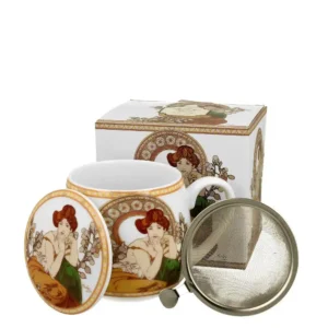 Porcelánový hrnek se sítkem Mucha Topas na přípravu čaje.