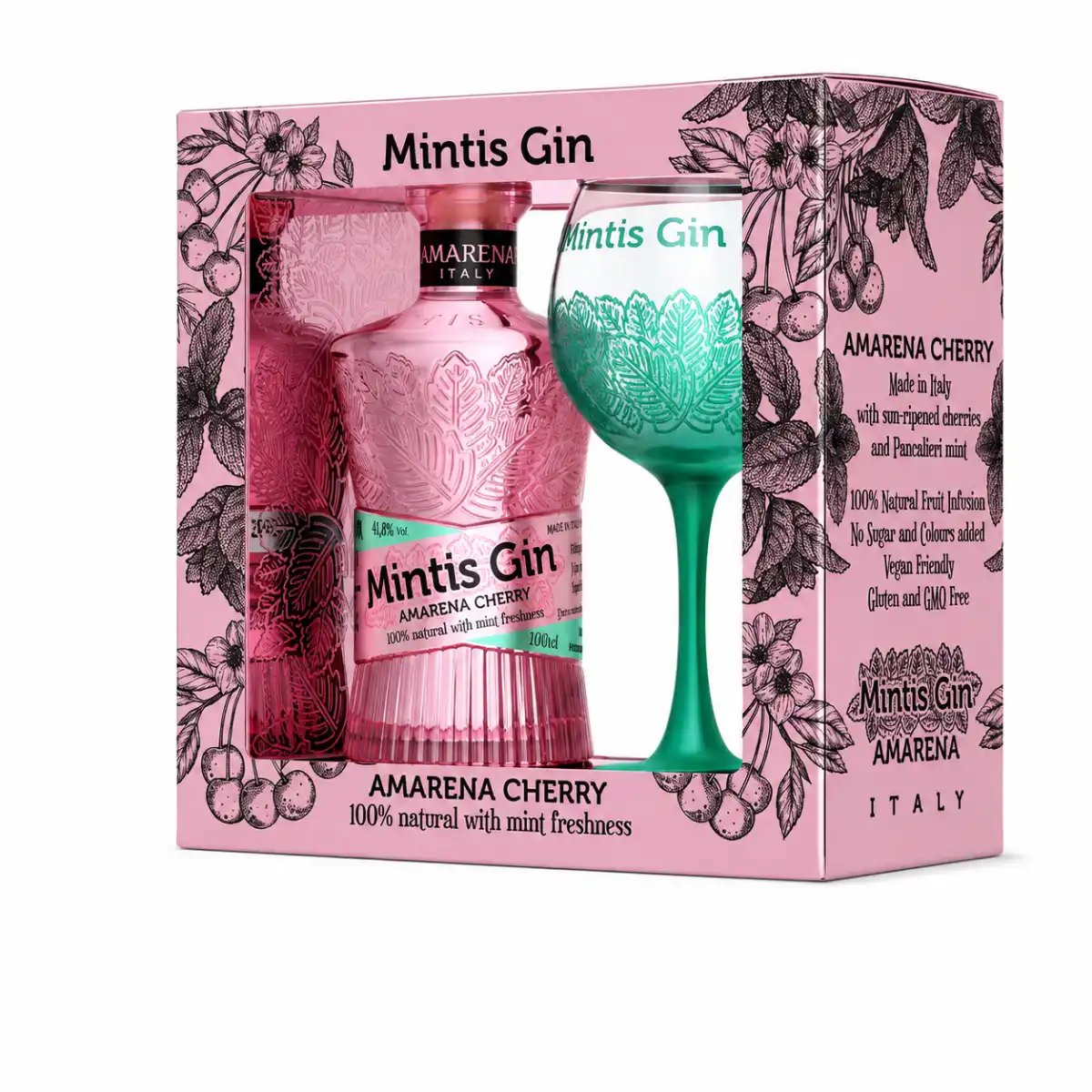 Mintis Gin Amarena 0,70 l a jedna sklenička