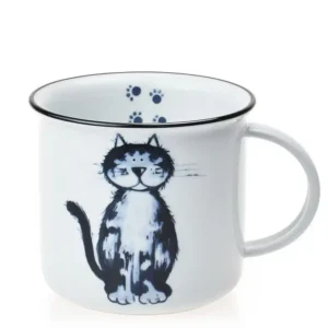 Porcelánový hrnek 380 ml černobílá kočička