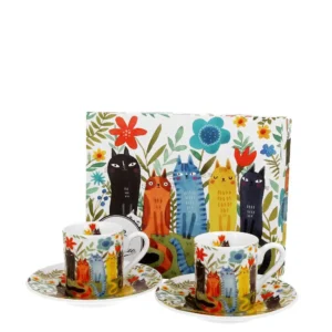 Duo Gifts Šálek s podšálkem espresso 90 ml Kočky na zahradě - sada 2 ks