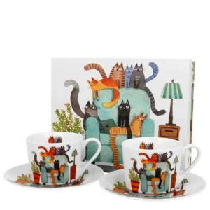 Šálek s podšálkem Kočky na křesle