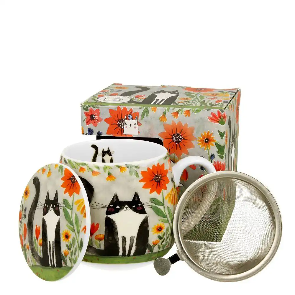 Duo Gifts Hrnek 430 ml na bylinky se sítkem Kočky na louce