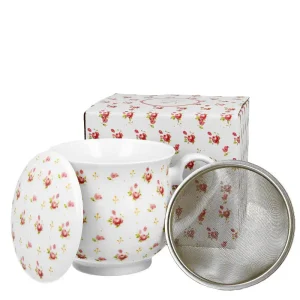 Porcelánový hrnek na bylinky 480 ml se sítkem a porcelánovou pokličkou