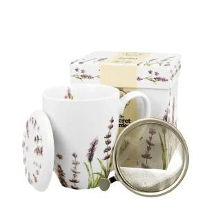 Hrnek na bylinky 380 ml se sítkem a pokličkou, porcelánový s dekorem levandule