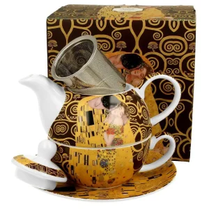 Konvička na čaj Klimt Polibek – porcelánová konvička s nerezovým sítkem