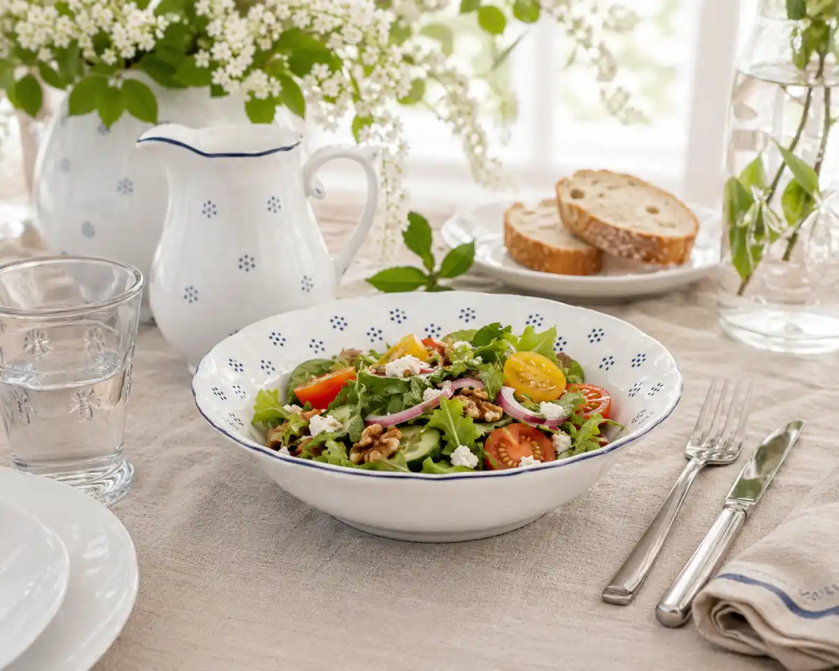 porcelánová miska Valbella modrá s jarním salátem