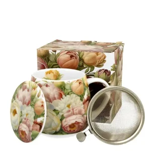 Porcelánový hrnek na čaj s květinovým dekorem pivoněk 430 ml