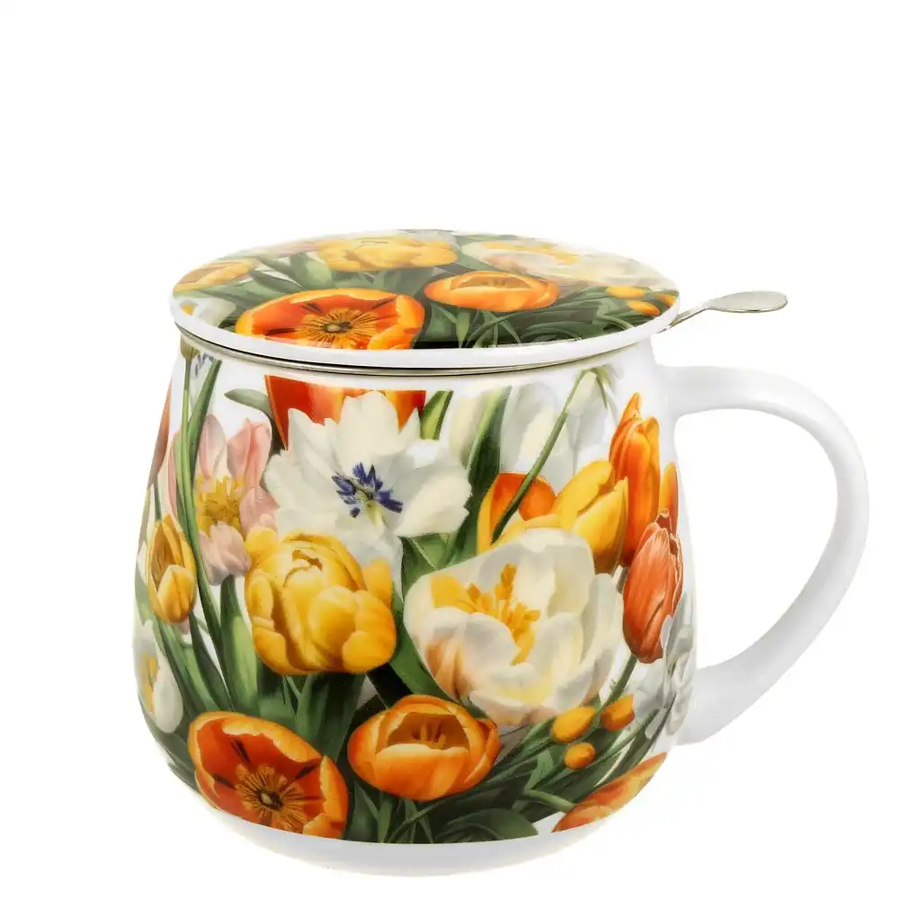 Porcelánový hrnek na čaj s květinovým dekorem tulipánů