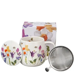 Porcelánový hrnek na čaj se sítkem a pokličkou 430 ml
