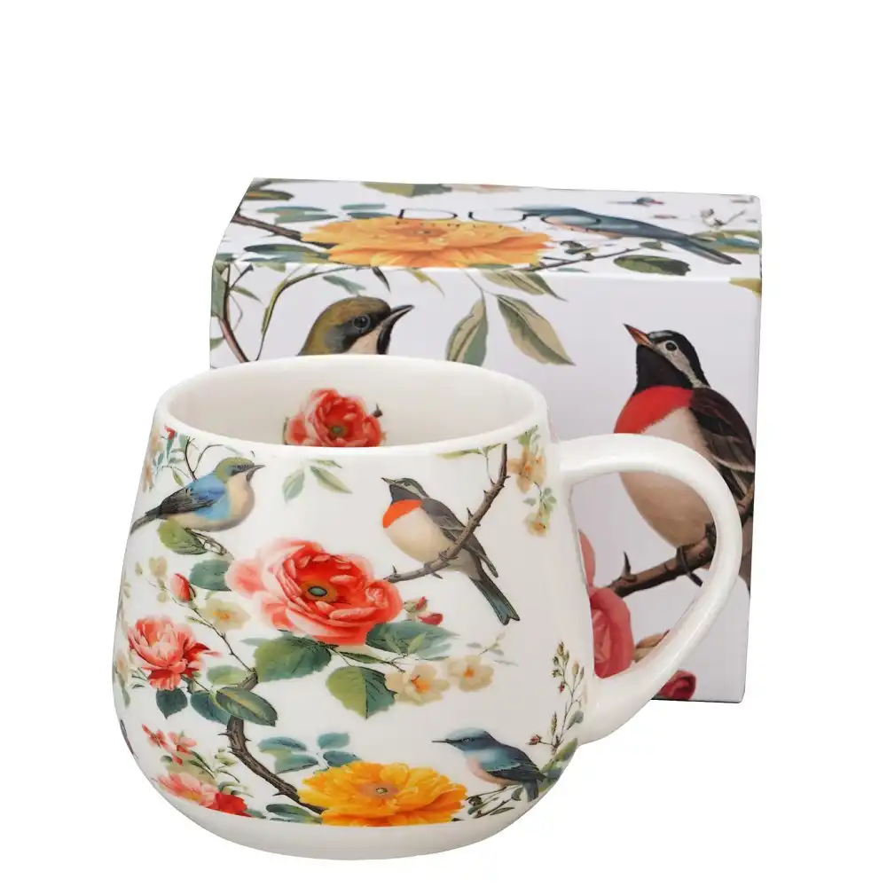 Porcelánový hrnek s dekorem květin a ptáků 430 ml