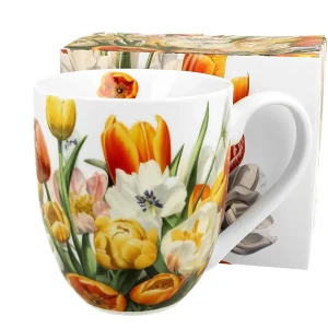 Porcelánový hrnek s objemem 1 litr a květinovým dekorem tulipánů