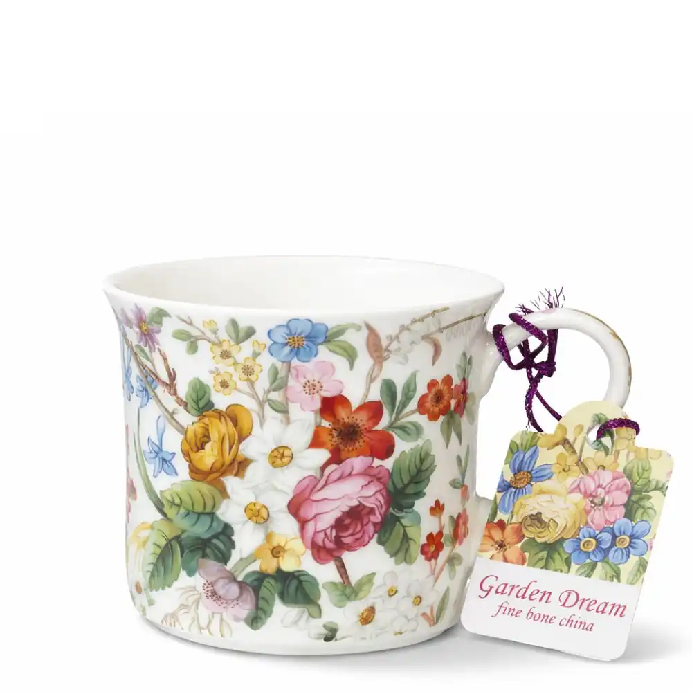 Porcelánový hrnek 350 ml s květinovým dekorem z kostního porcelánu