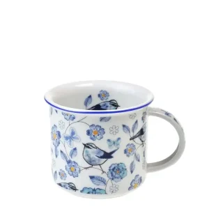 Porcelánový hrnek Modrý ptáci – český porcelán s květinovým motivem