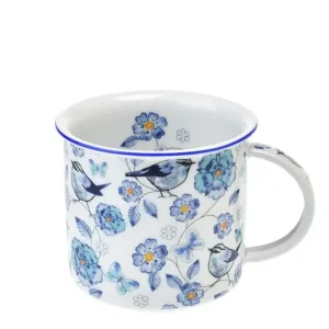 porcelánový hrnek s dekorem modrých ptáků