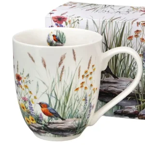 Elegantní dárkový porcelánový hrnek Jarní příroda s jemným motivem ptáčka objem 1 litr