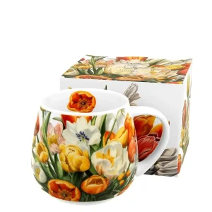 Baňatý hrnek 430 ml s květinovým dekorem tulipánů