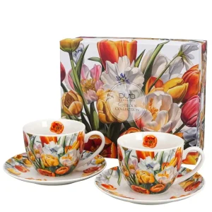 Sada šálků s podšálkem 270 ml s květinovým dekorem tulipánů