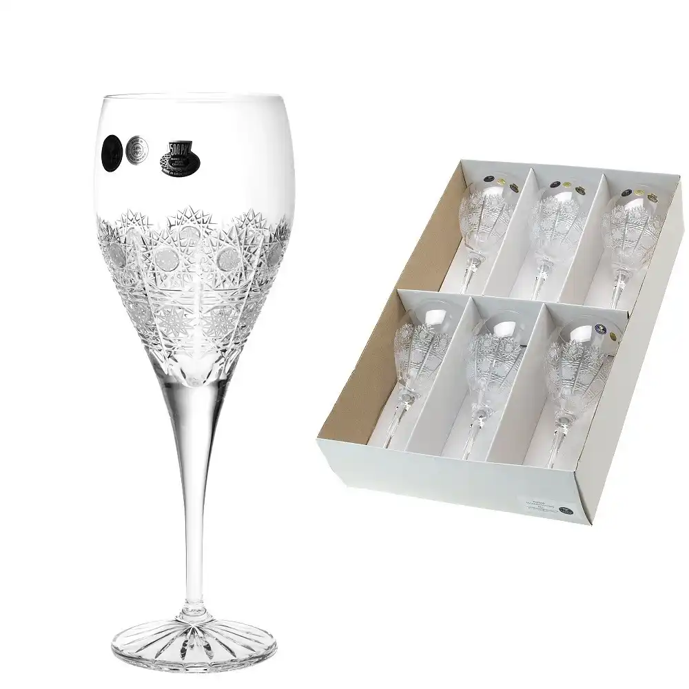 Elegantní broušené sklenice na víno 340 ml sada 6 kusů brus 500PK