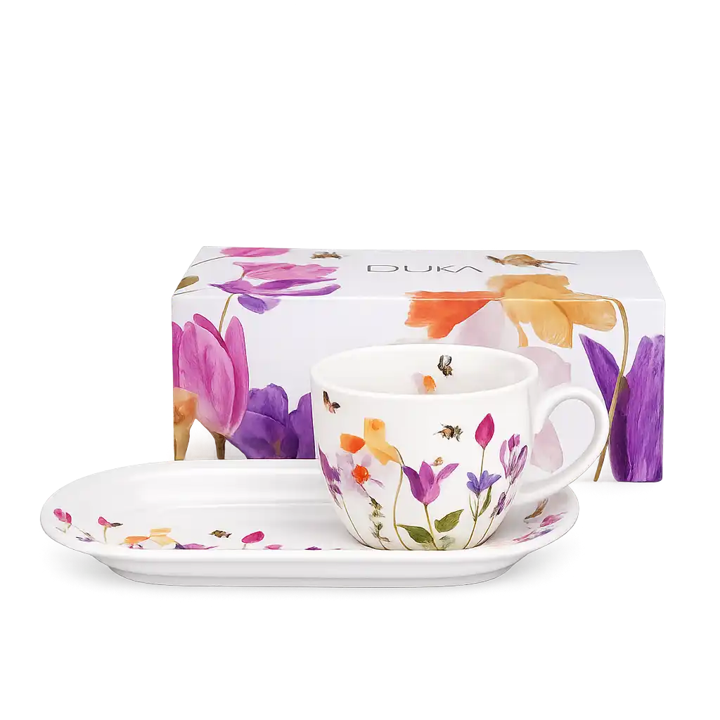 Porcelánový šálek s podšálkem 450 ml s dekorem jarních květin