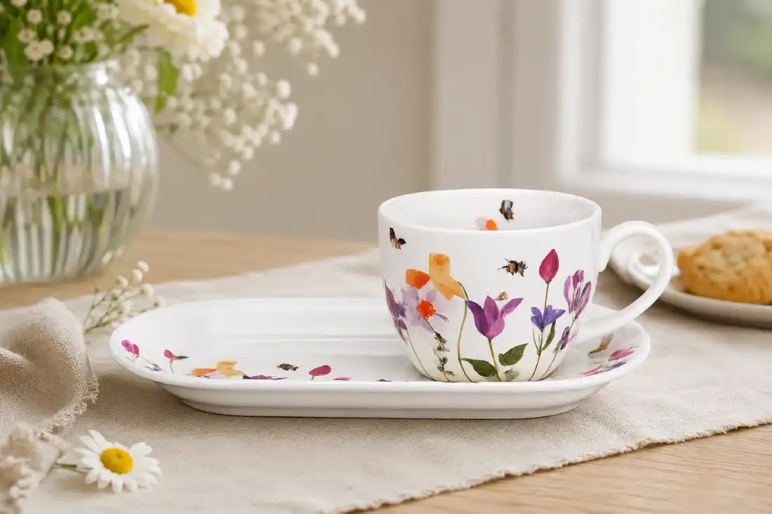 Elegantní porcelánový šálek s podšálkem pro kávu a čaj